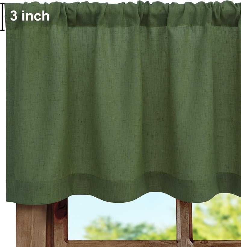 Pitalk Olive Green Boho Window Valance for Kitchen 3 Inch Rod Pocket Semi Sheer Light Filtering Farmhouse Dark Green Linen Valance Curtain Topper for Bedroom Living Room Bathroom 18 Inch Length Loden - Image 2
